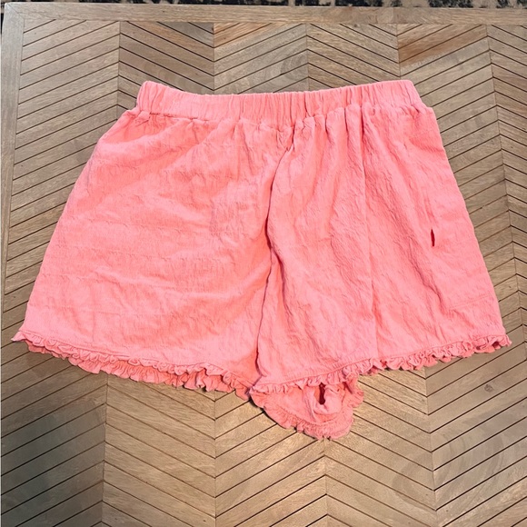 Free People Beach Twyla Ruffle Slubbed Cotton Pink Shorts with Micro Ruffle - Picture 6 of 9